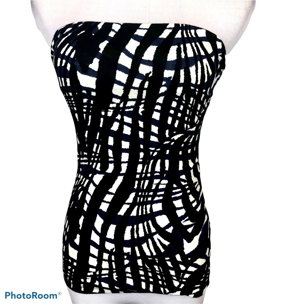 NWT H&M Black White Navy Tube Top Strapless Small